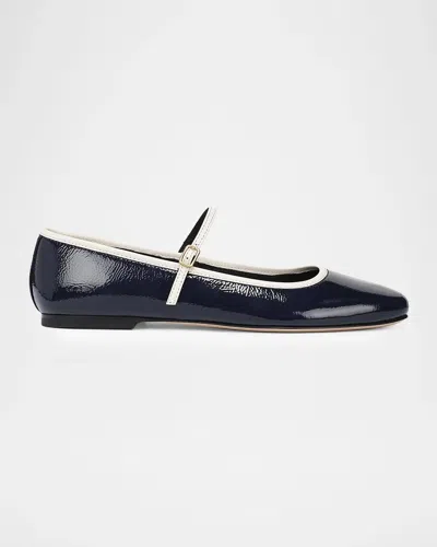 Veronica Beard Ellie Patent Leather Mary Jane Ballerina Flats In Navy Ecru