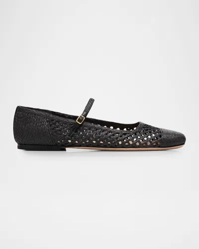 Veronica Beard Ellie Raffia Ballerina Flats In Black
