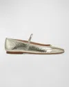 Veronica Beard Ellie Snake-embossed Mary Jane Ballerina Flats In Platinum