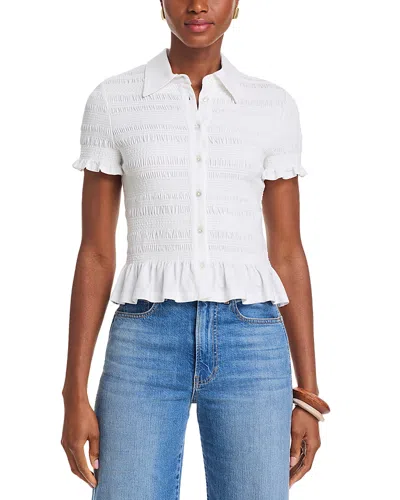 Veronica Beard Ellisandra Smocked Ruffled Blouse In White