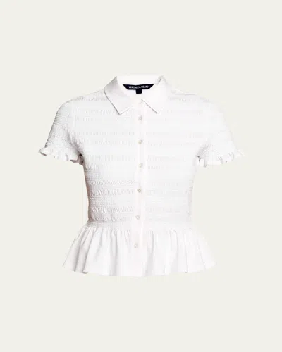 Veronica Beard Ellisandra Smocked Short-sleeve Top In White