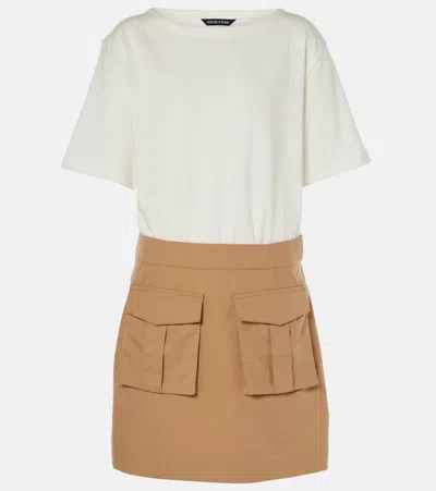 Veronica Beard Elowyn Jersey-paneled Cotton-gabardine Mini Dress In White/khaki