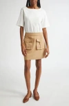 Veronica Beard Elowyn Jersey-paneled Cotton-gabardine Mini Dress In White/khaki