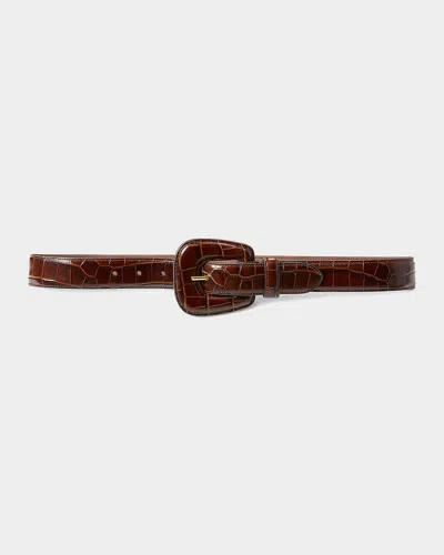 Veronica Beard Elsey Croc-embossed Leather Belt In Brown
