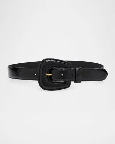 Veronica Beard Elsy Leather-buckle Belt In Black