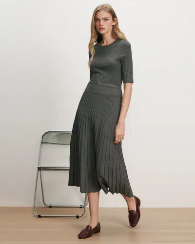 Veronica Beard Elthea Belted Midi Dress In Charcoal Heather Grey