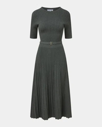Veronica Beard Elthea Belted Midi Knit Dress In Charcoal H