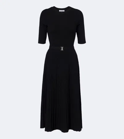 Veronica Beard Elthea Belted Ribbed-knit Midi Dress In Black