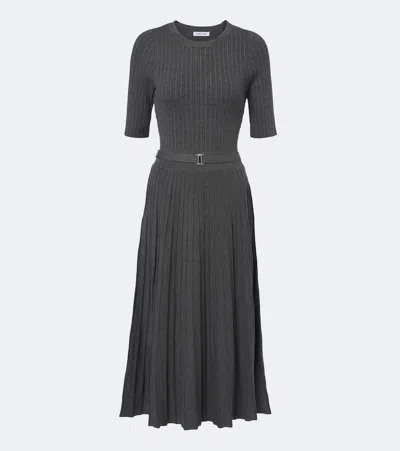 Veronica Beard Elthea Belted Ribbed-knit Midi Dress In Grey