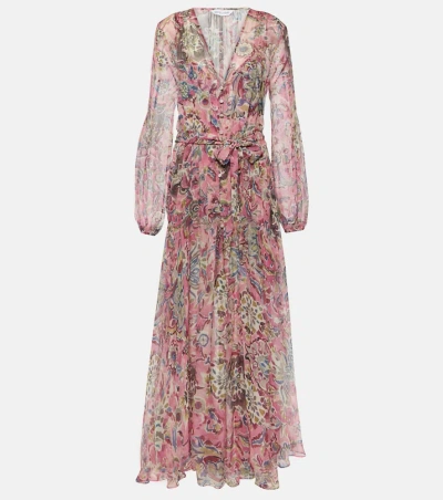 Veronica Beard Elvita Printed Silk Maxi Dress In Rose