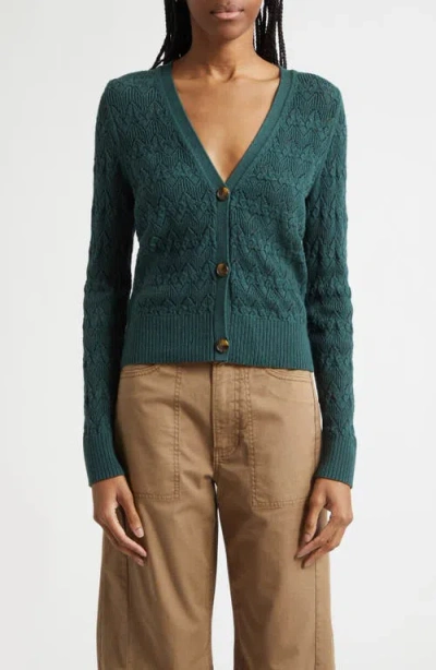 Veronica Beard Elysia Pointelle Cotton & Cashmere Cardigan In Green