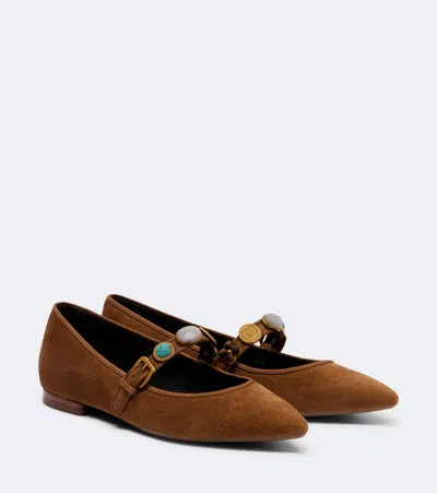 Veronica Beard Embellished Suede Mary Jane Flats In Brown