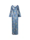 Veronica Beard Ember Long Sleeve Paisley Silk Blend Maxi Dress In Blue