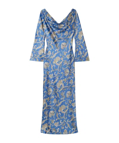 Veronica Beard Ember Draped Paisley-print Dress In Blue