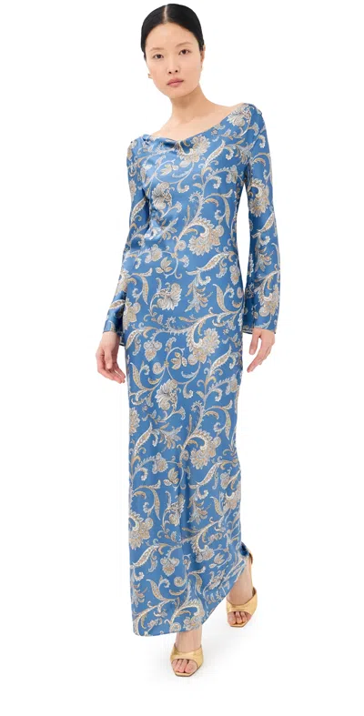Veronica Beard Ember Long Sleeve Paisley Silk Blend Maxi Dress In Blue