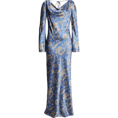 Veronica Beard Ember Long Sleeve Paisley Silk Blend Maxi Dress In Blue