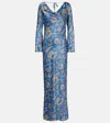 Veronica Beard Ember Long Sleeve Paisley Silk Blend Maxi Dress In Blue