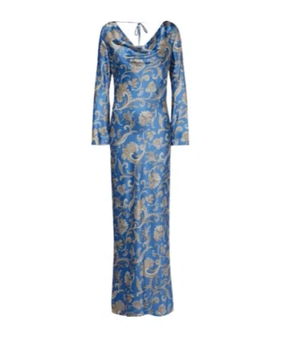 Veronica Beard Ember Long Sleeve Paisley Silk Blend Maxi Dress In Blue