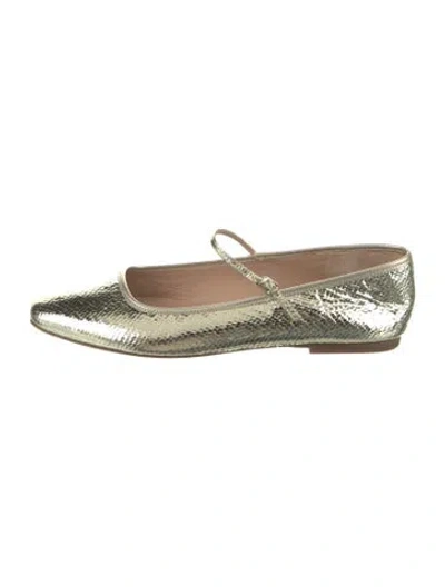 Pre-owned Veronica Beard Embossed Leather Animal Print Ballet Flats In Silver