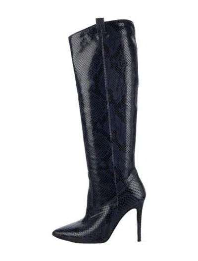 Pre-owned Veronica Beard Embossed Leather Animal Print Boots In Blue