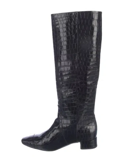 Pre-owned Veronica Beard Embossed Leather Animal Print Boots In Blue