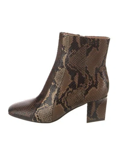 Pre-owned Veronica Beard Embossed Leather Animal Print Boots In Brown