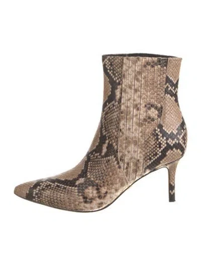 Pre-owned Veronica Beard Embossed Leather Animal Print Boots In Neutral