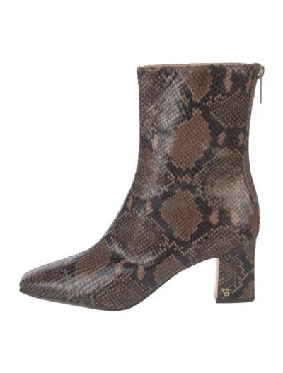 Pre-owned Veronica Beard Embossed Leather Animal Print Boots In Neutrals