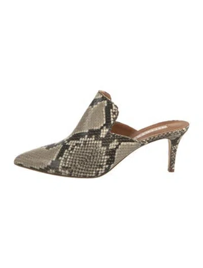 Pre-owned Veronica Beard Embossed Leather Animal Print Mules In Neutrals