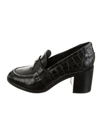 Pre-owned Veronica Beard Embossed Leather Animal Print Pumps In Black