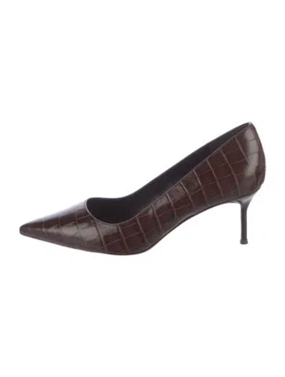 Pre-owned Veronica Beard Embossed Leather Animal Print Pumps In Brown