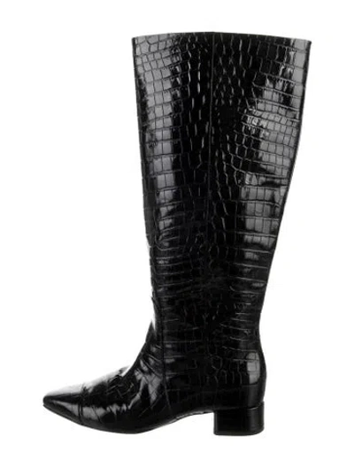 Pre-owned Veronica Beard Embossed Leather Animal Print Riding Boots In Black