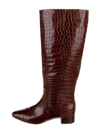 Pre-owned Veronica Beard Embossed Leather Animal Print Riding Boots In Red