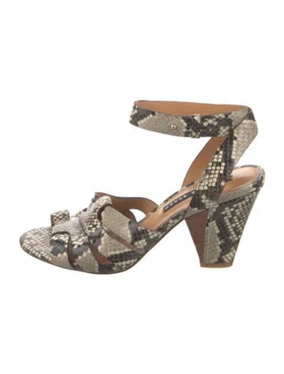 Pre-owned Veronica Beard Embossed Leather Animal Print Sandals In Brown