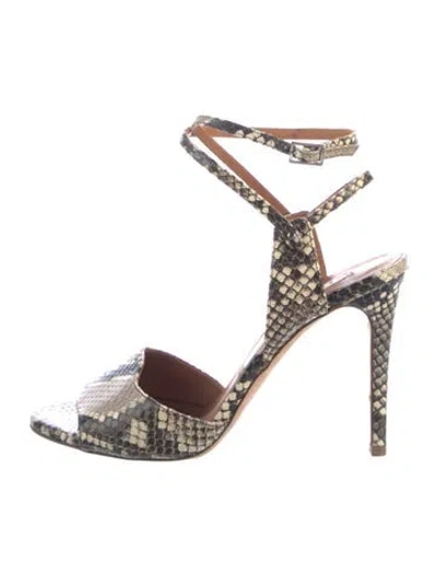 Pre-owned Veronica Beard Embossed Leather Animal Print Sandals In Neutral