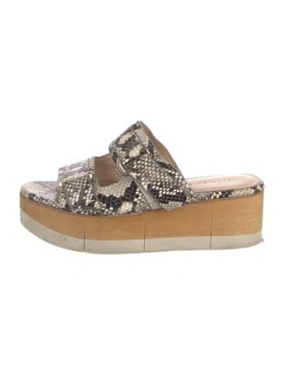 Pre-owned Veronica Beard Embossed Leather Animal Print Slides In Black