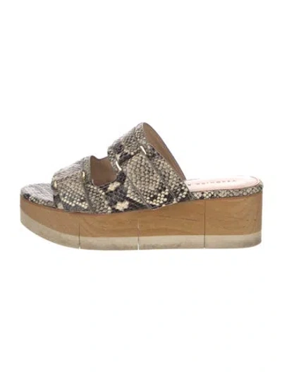 Pre-owned Veronica Beard Embossed Leather Animal Print Slides In Neutral