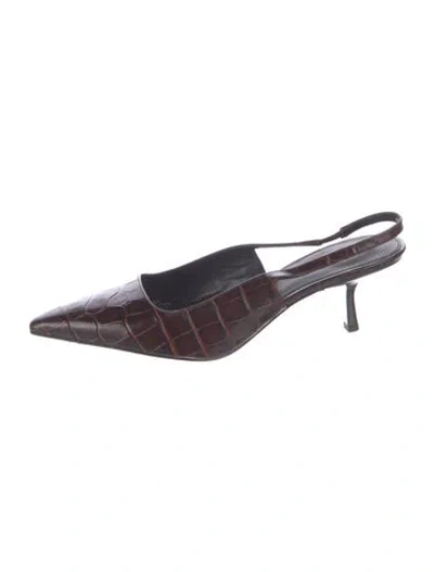 Pre-owned Veronica Beard Embossed Leather Animal Print Slingback Pumps In Brown