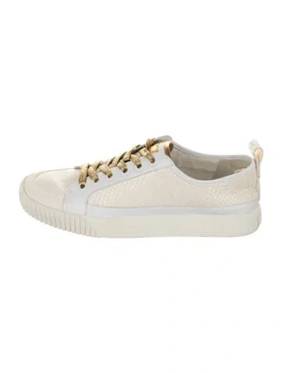 Pre-owned Veronica Beard Embossed Leather Animal Print Sneakers In Gold/neutrals/pink