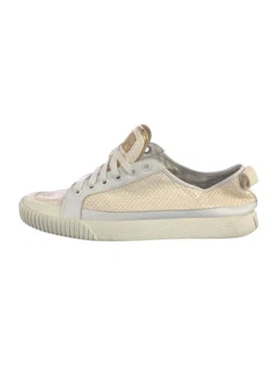 Pre-owned Veronica Beard Embossed Leather Animal Print Sneakers In Neutrals