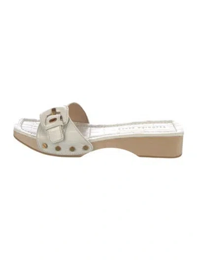 Pre-owned Veronica Beard Embossed Leather Colorblock Pattern Slides In Neutral