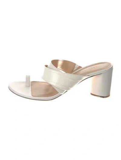 Pre-owned Veronica Beard Embossed Leather Leather Trim Embellishment Slides In White