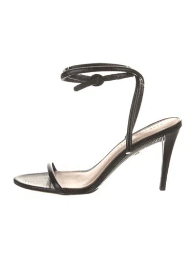Pre-owned Veronica Beard Embossed Leather Sandals In Black