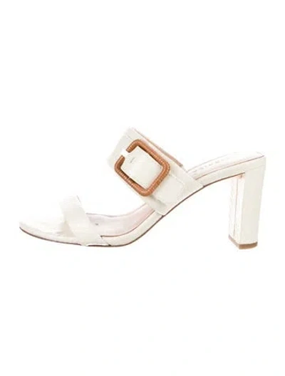 Pre-owned Veronica Beard Embossed Leather Slides In Neutral