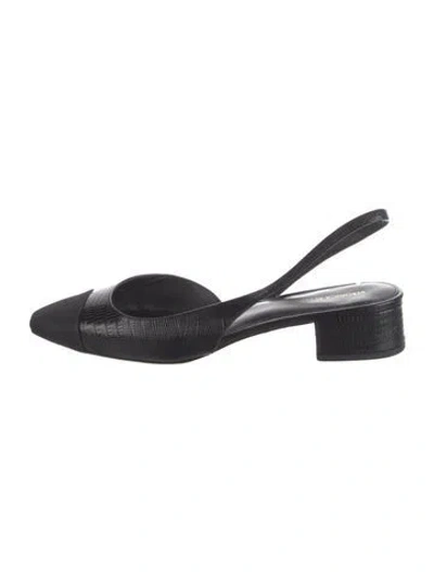 Pre-owned Veronica Beard Embossed Leather Slingback Flats In Black