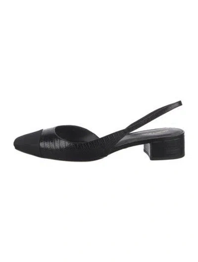 Pre-owned Veronica Beard Embossed Leather Slingback Flats In Black