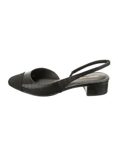 Pre-owned Veronica Beard Embossed Leather Slingback Flats In Black