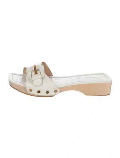 Pre-owned Veronica Beard Embossed Leather Studded Accents Slides In White
