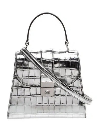 Pre-owned Veronica Beard Embossed Leather Top Handle Bag In Metallic/silver