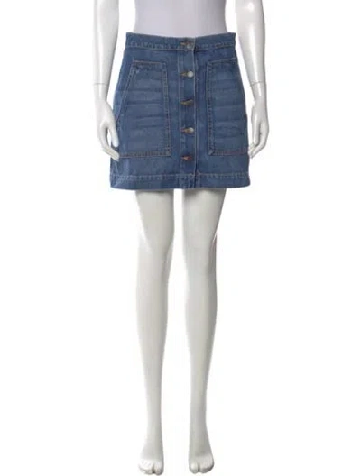 Pre-owned Veronica Beard Embroidered Accent Mini Skirt In Blue